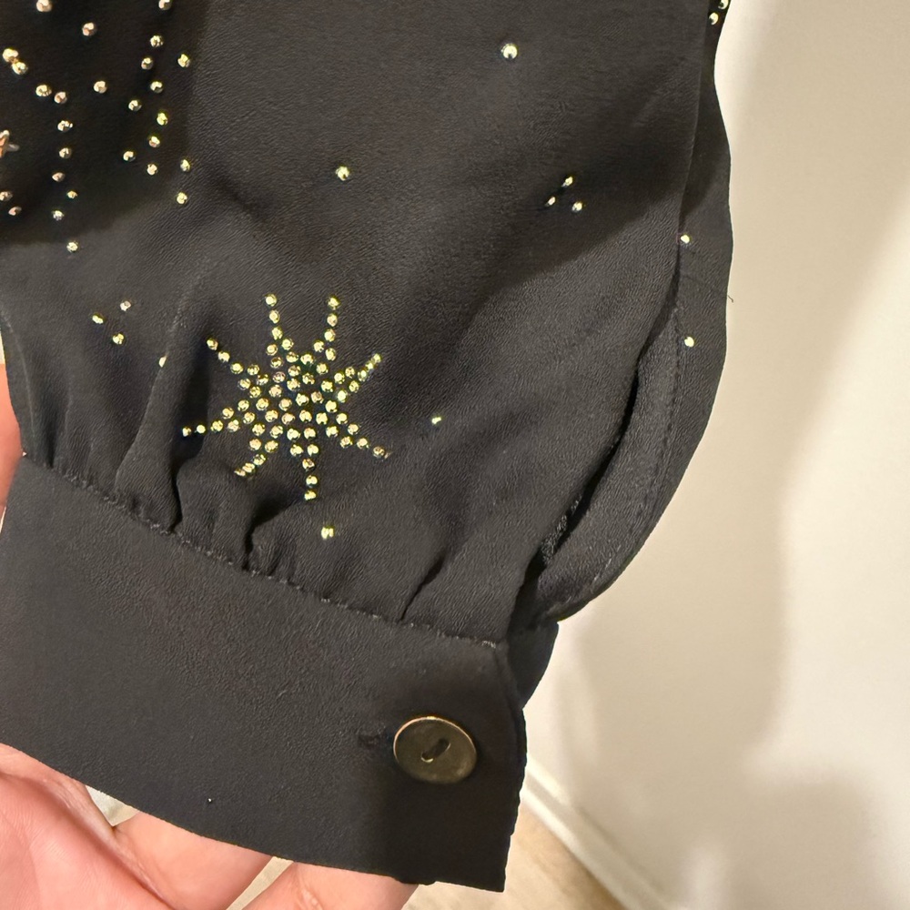 STINE GOYA Micaela Black Celestial Wrap Dress Gold & Silver Stars Small - Picture 5 of 7
